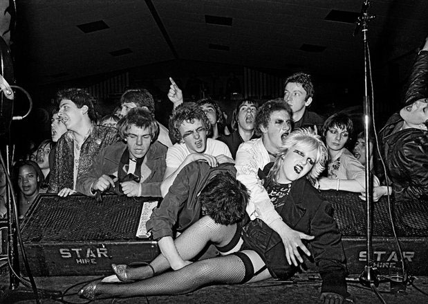 Stage invasion at the Ruts gig in Norfolk, 1979.